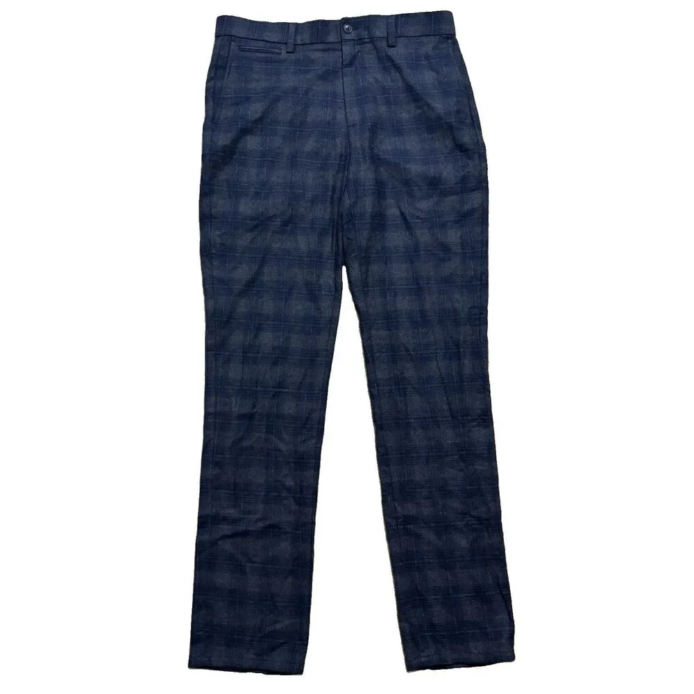 Banana Republic Aiden Fit Dress Pants Mens 34x36 Gray Navy Plaid Wool Nova Fides